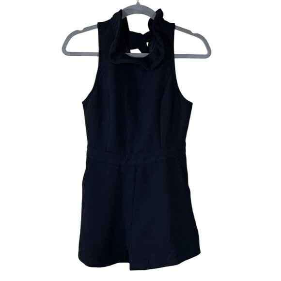 Do + Be Romper Shorts Tie Bow Back Black Size S Small Ruffle Neck - Picture 1 of 7